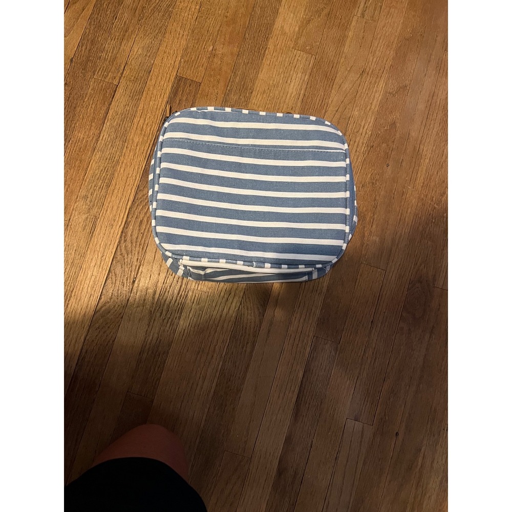 Pottery Barn Teen Blue White Striped Insulated Lunch Box Canvas Zippered Bag